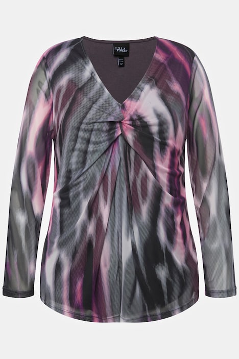 Mesh-Shirt, doppellagig, V-Ausschnitt, Langarm