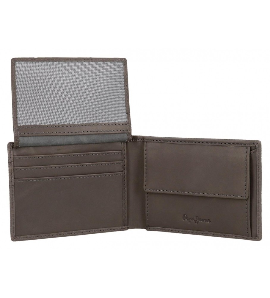 Carteira Pepe Jeans Checkbox em couro cinza