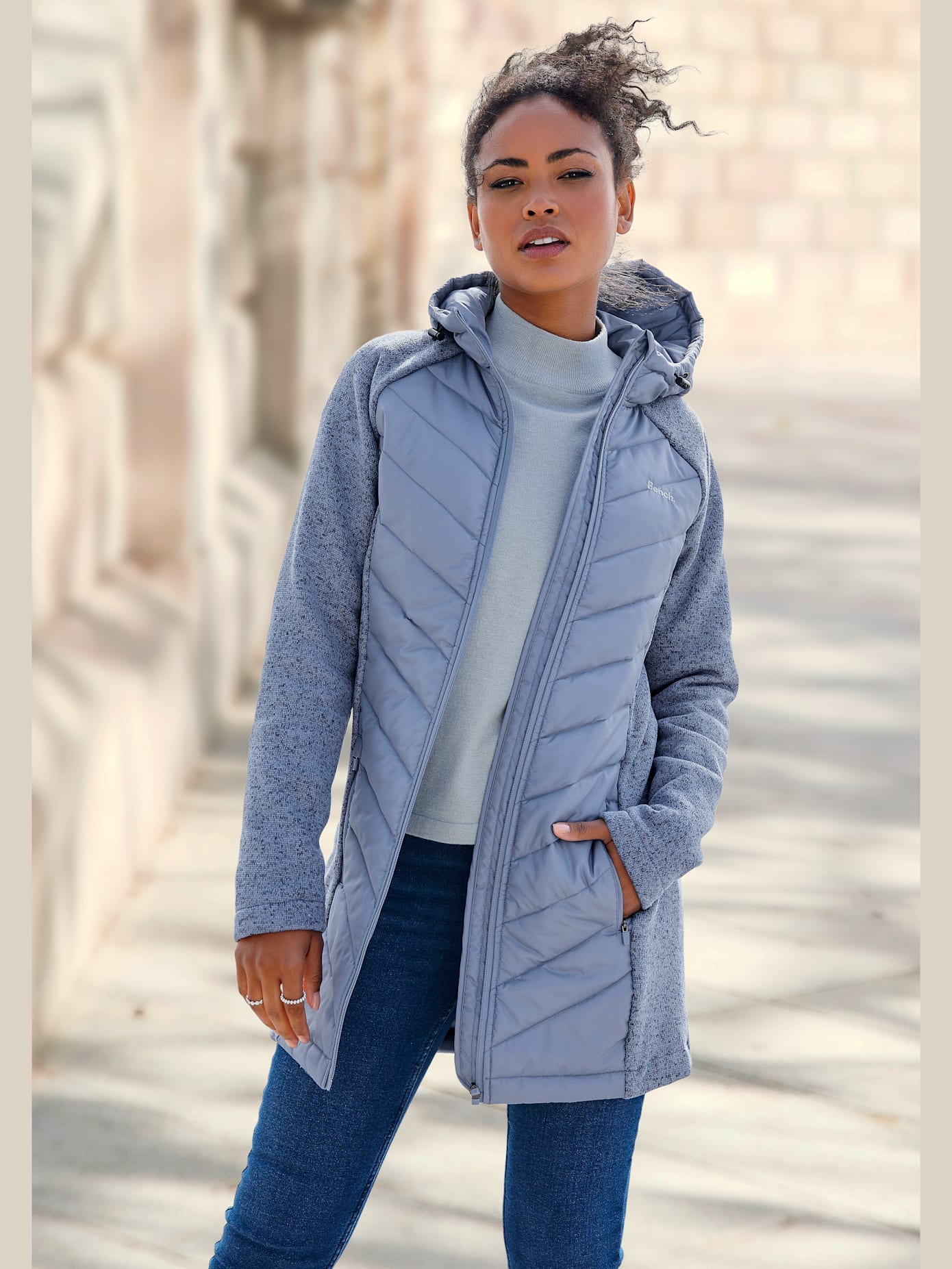 Doudoune manteau matelassé avec tricot polaire doux aux manches
