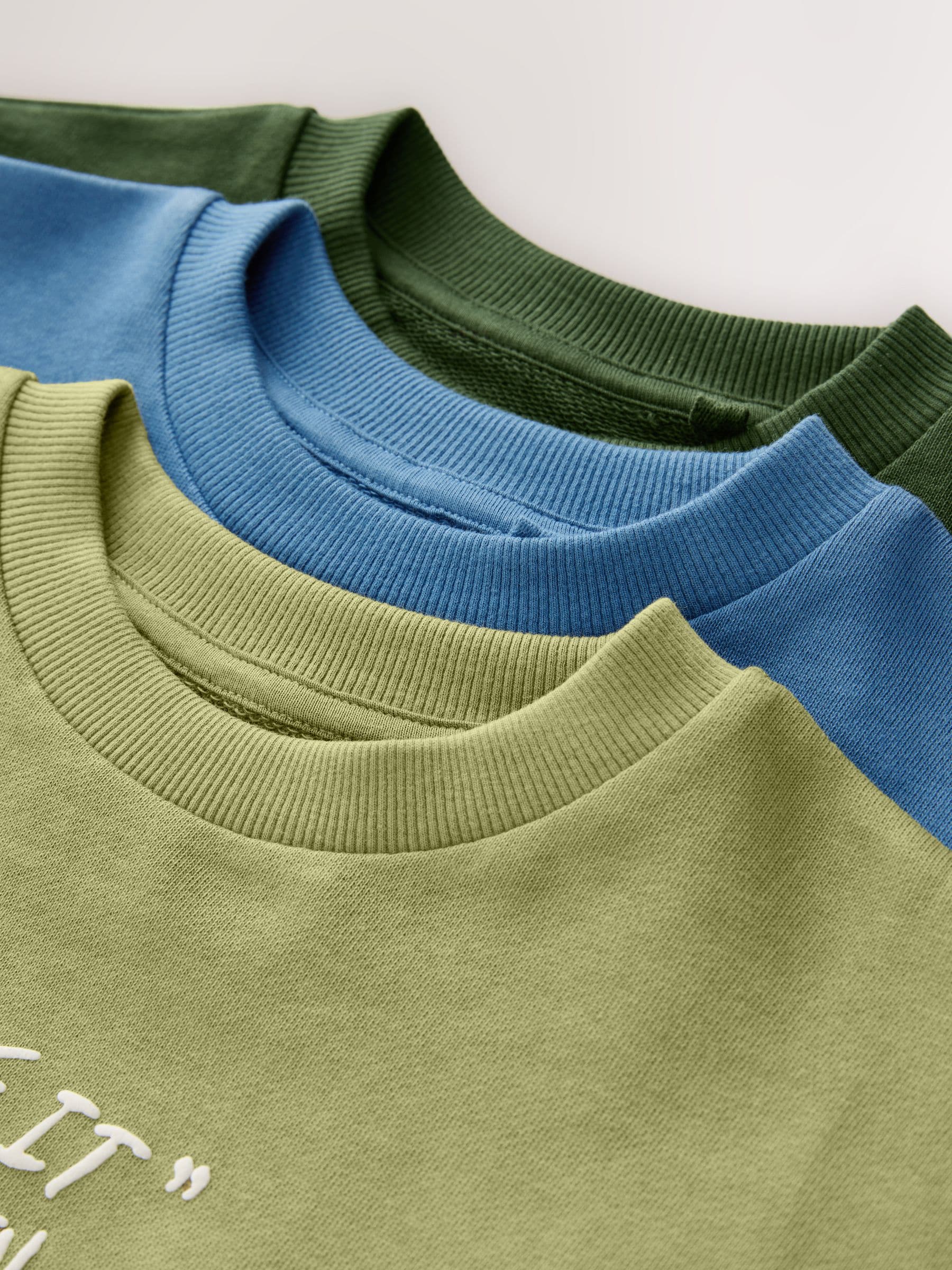 Blauw/groen met grafische print - Verpakking van 3 ruimvallende zware T-shirts met lange mouwen (3-16jr)