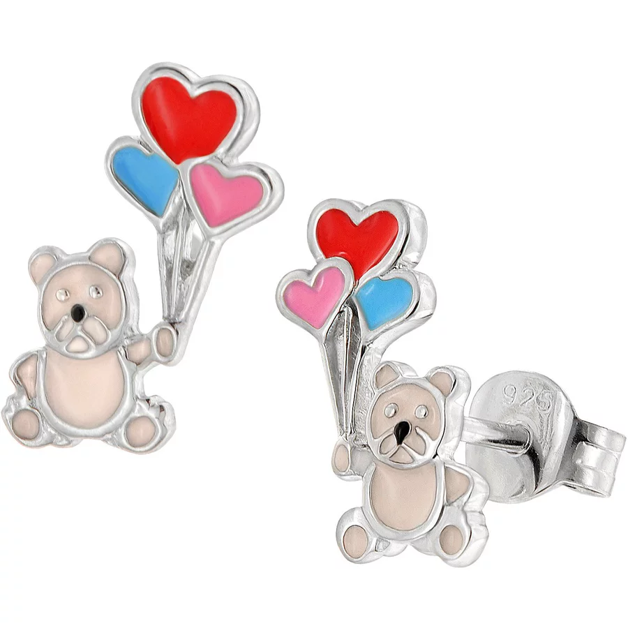 trendor Mädchen-Ohrringe Silber 925 Teddy mit Ballons silver