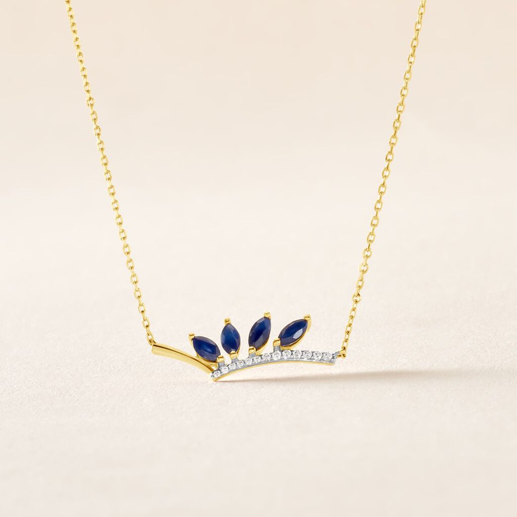 Collier Navette Or Jaune Saphir Diamant