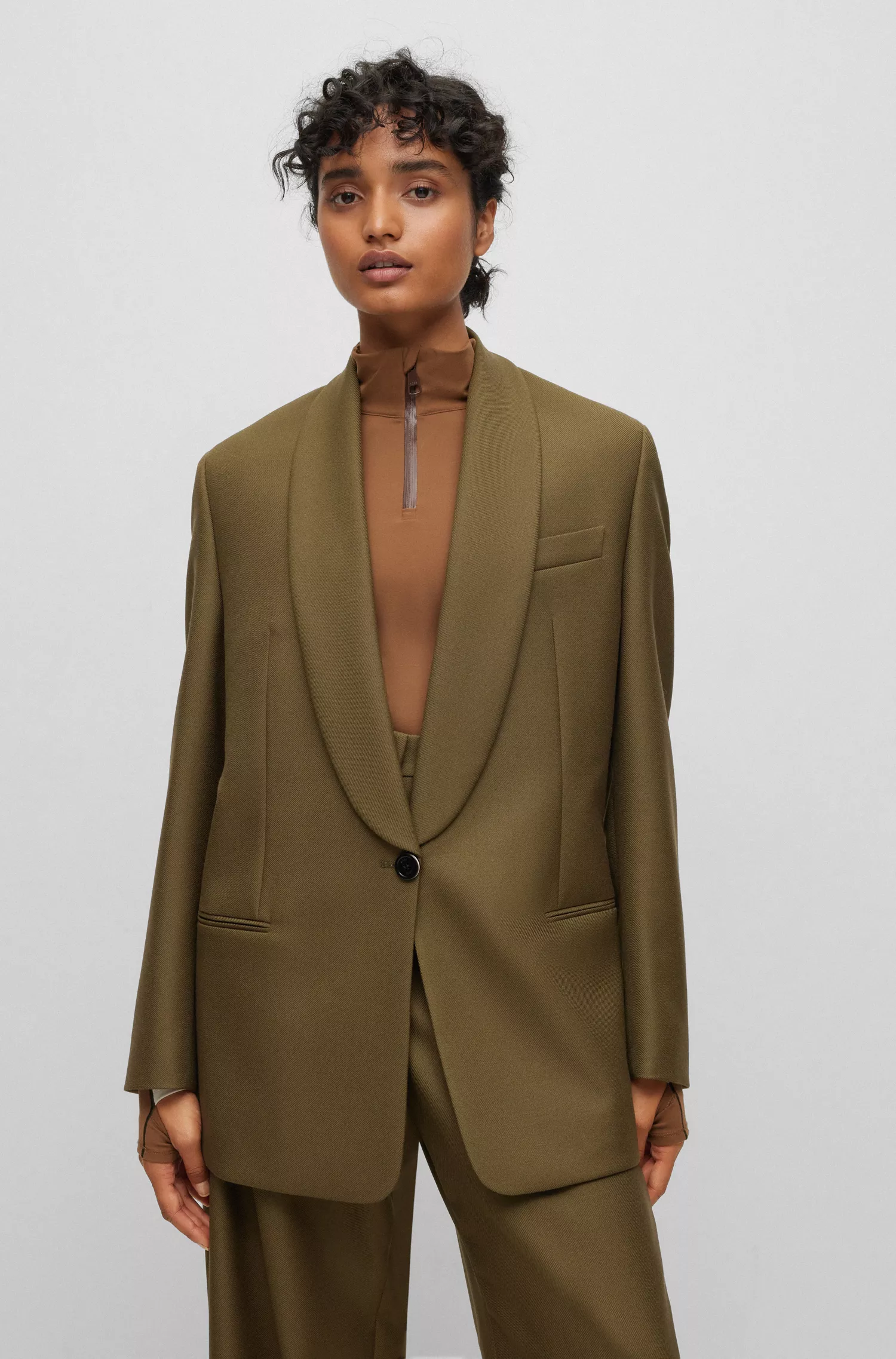 Jaqueta BOSS Black-BOSS x Alica Schmidt de modelagem relaxada em lã sustentável.
