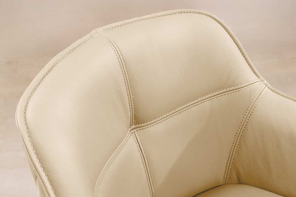 Drehbarer Design Stuhl EUPHORIA beige Echtleder schwarz Metallgestell mit Armlehne