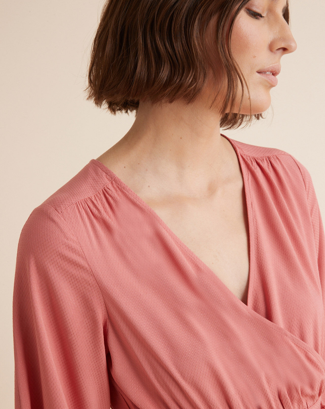 Cyrillus Robe cache-coeur tissu façonné rose