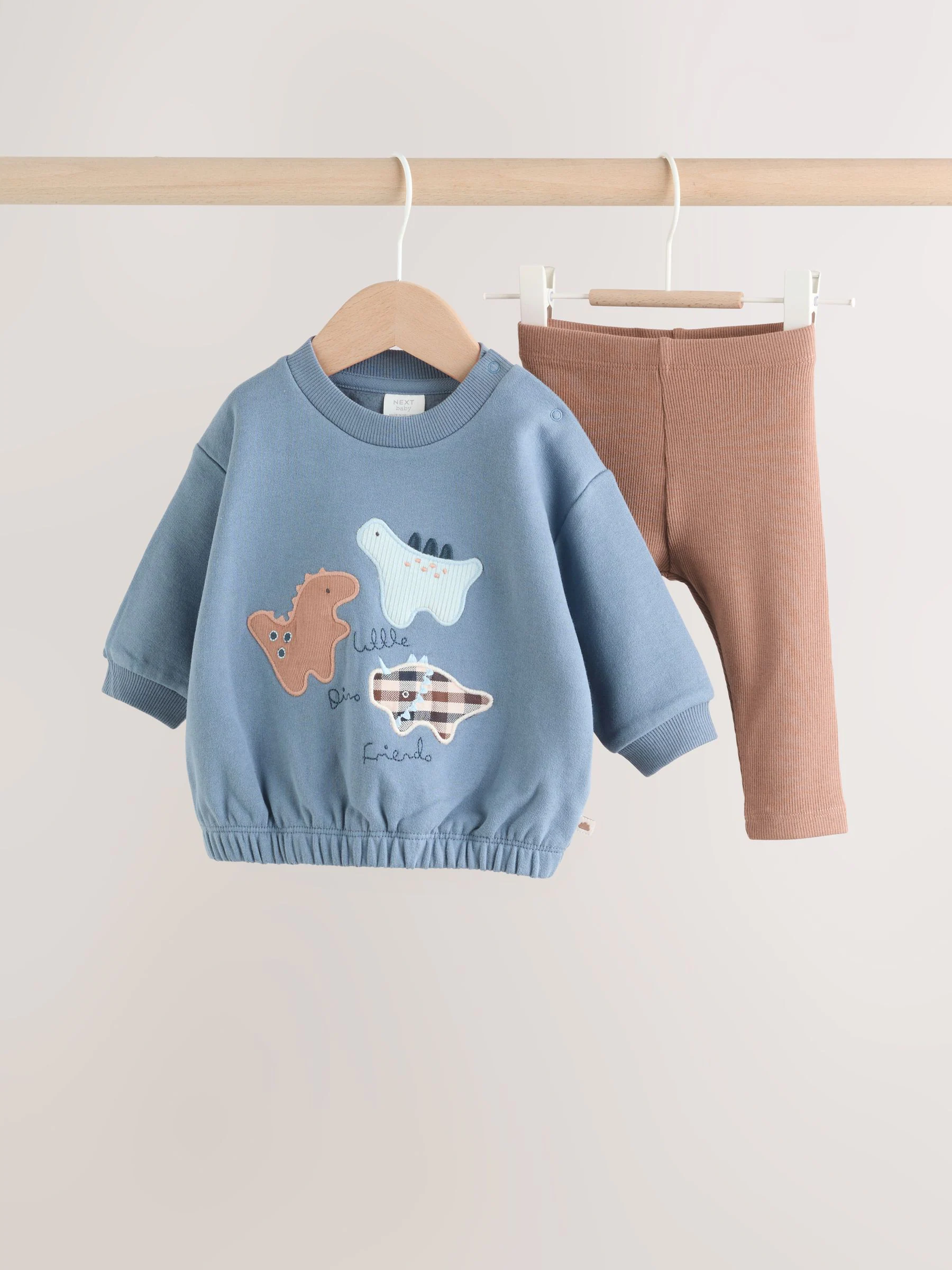 Blauw met dinosaurus - Set met baby-sweatshirt en legging (0mnd-3jr)