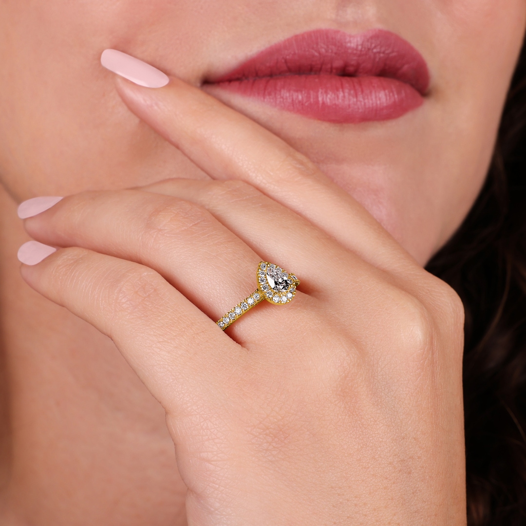 Tropfen Halo Diamantring 750/18 K Gelbgold 0.85 ct G/si