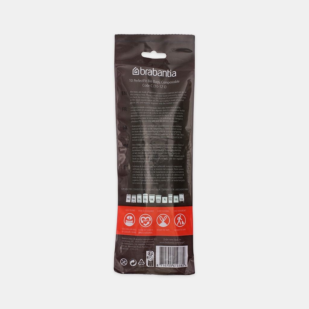 Composteerbare PerfectFit Vuilniszakken Code C (10-12 liter), rol van 10 stuks