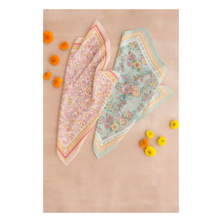 Louise Misha Foulard Coton Bio Fleurs Capucine | Vert d'eau