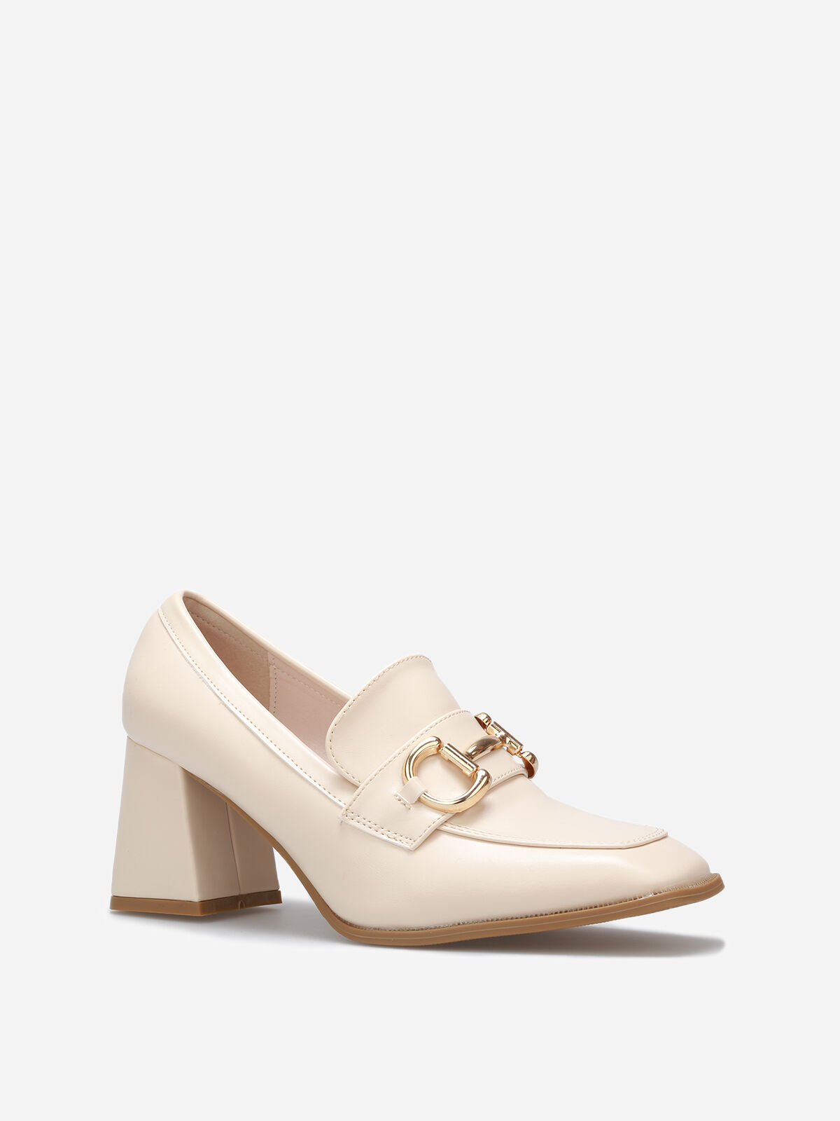 Mocassins à talon avec bout carré et mors doré- Beige
