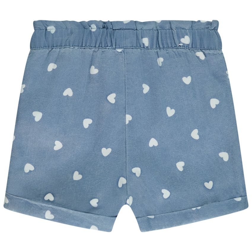 Short en toile imprimé cœurs pour bébé fille - Bleu