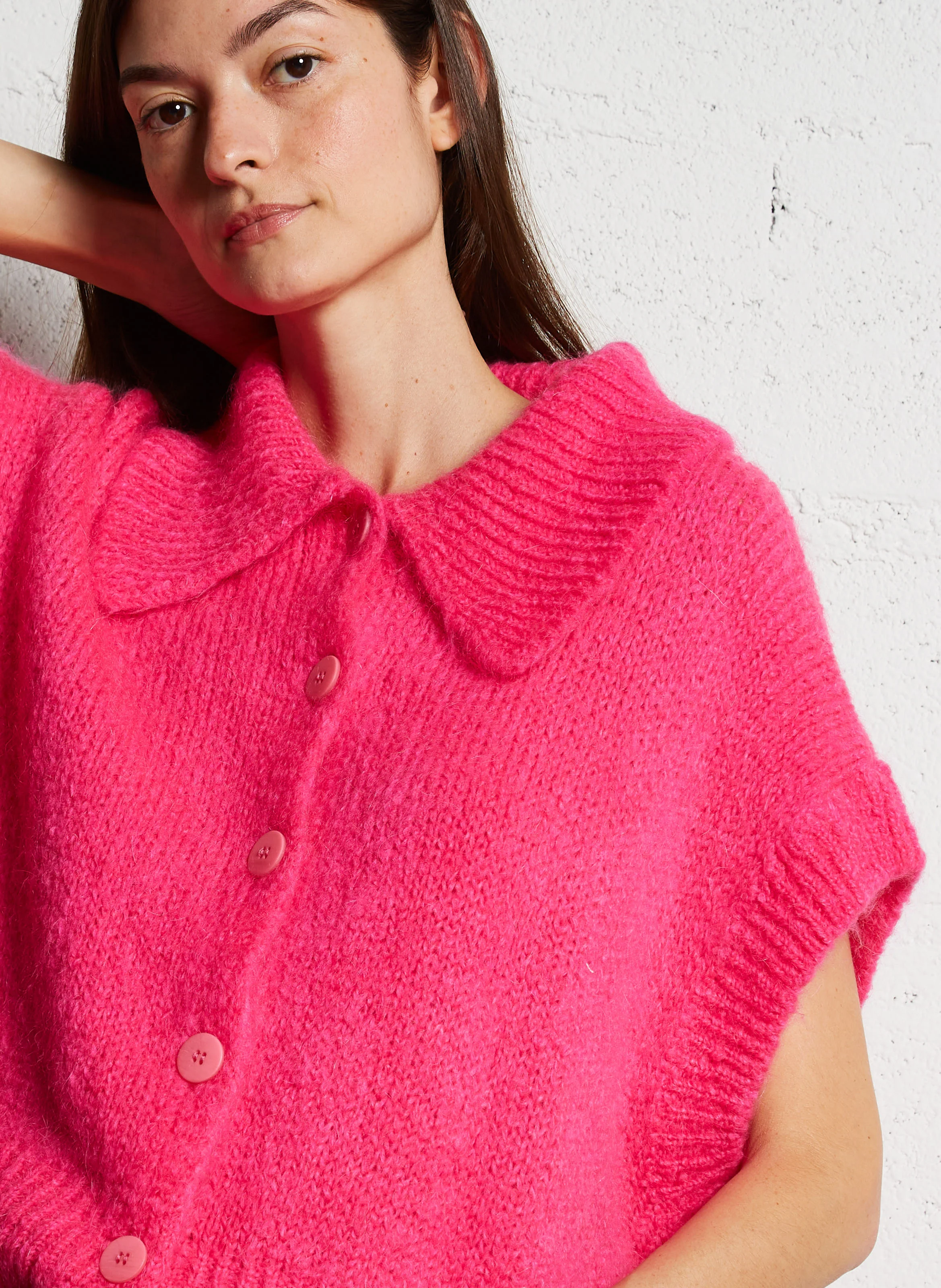 Gilet col classique ample | Rose