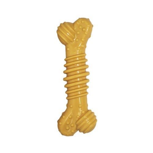 Osso de brinquedo texturizado e resistente para cães, marrom