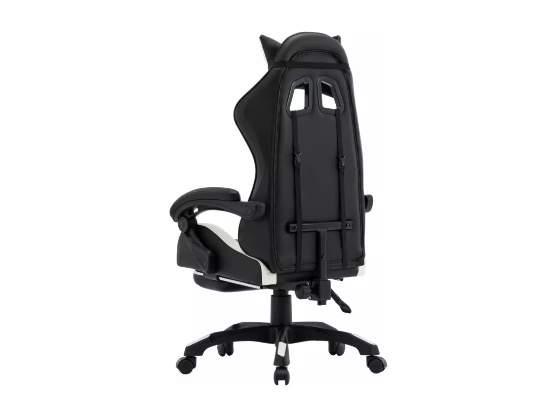 Fauteuil de jeux vidéo et repose-pied Blanc et noir Similicuir