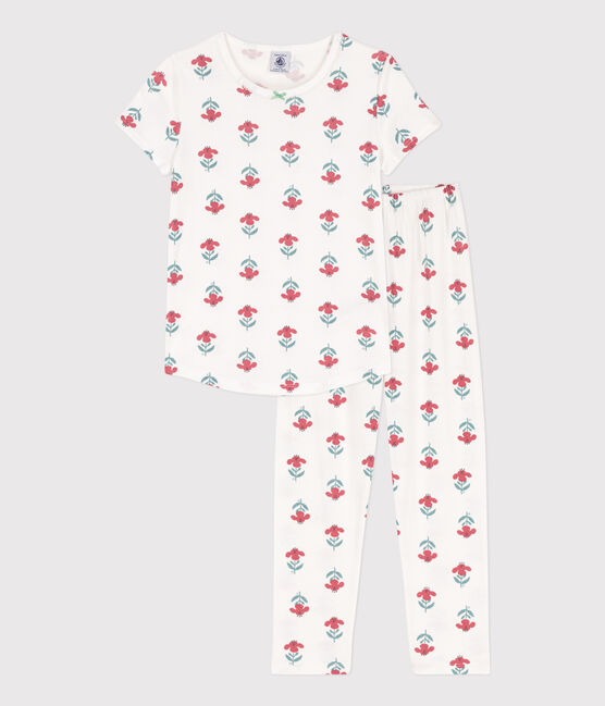 Pyjama manches courtes fleurs en coton petite fille