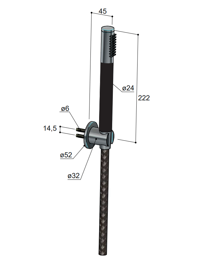 Hotbath Archie handdouche met houder gunmetal geborsteld PVD