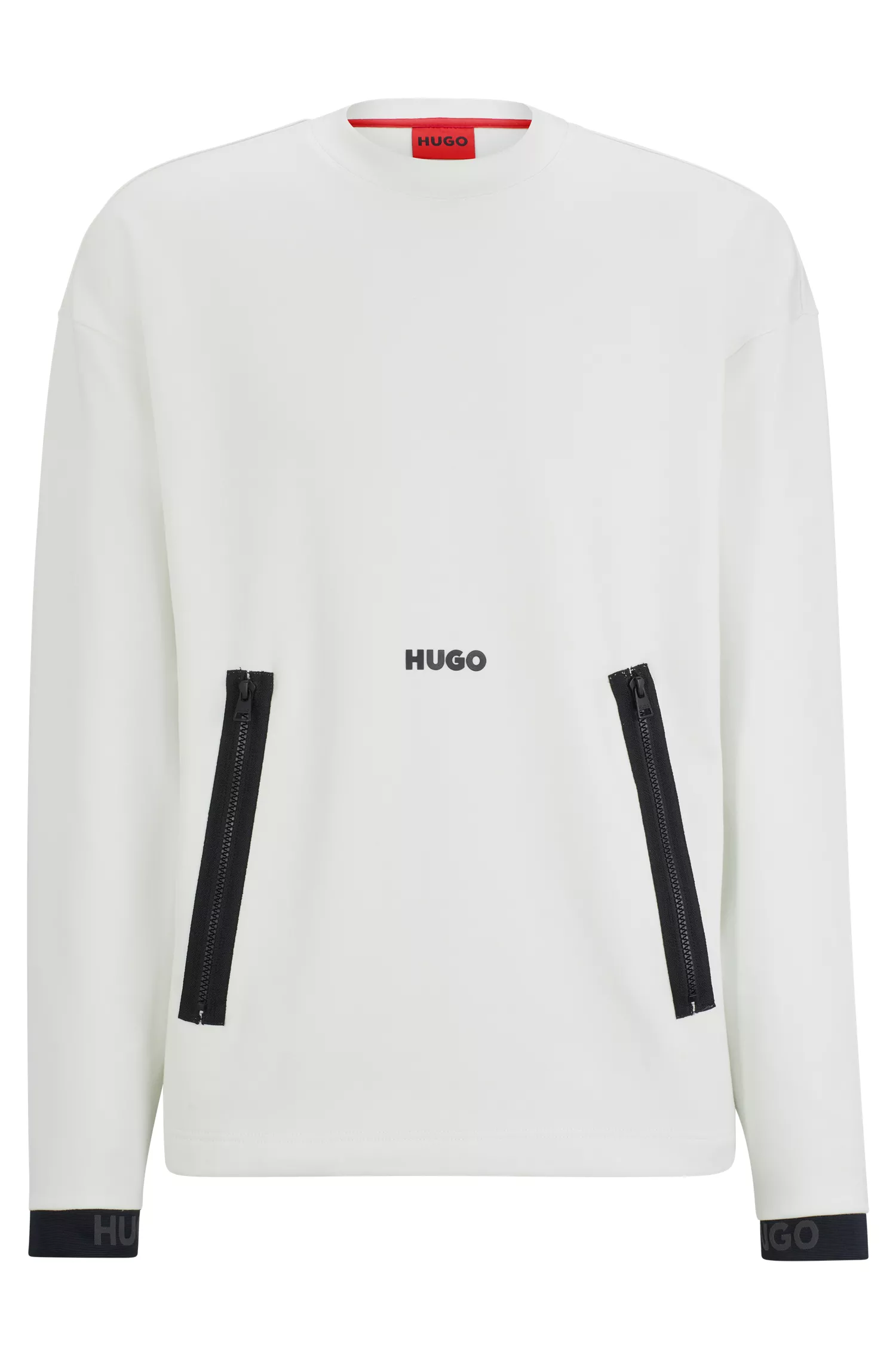 Moletom HUGO vermelho em mistura de algodão, modelagem relaxada e com logotipo decorativo refletivo.