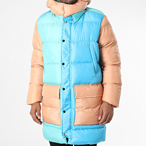 Doudoune Capuche MNT-10020 Turquoise Bleu Clair Saumon