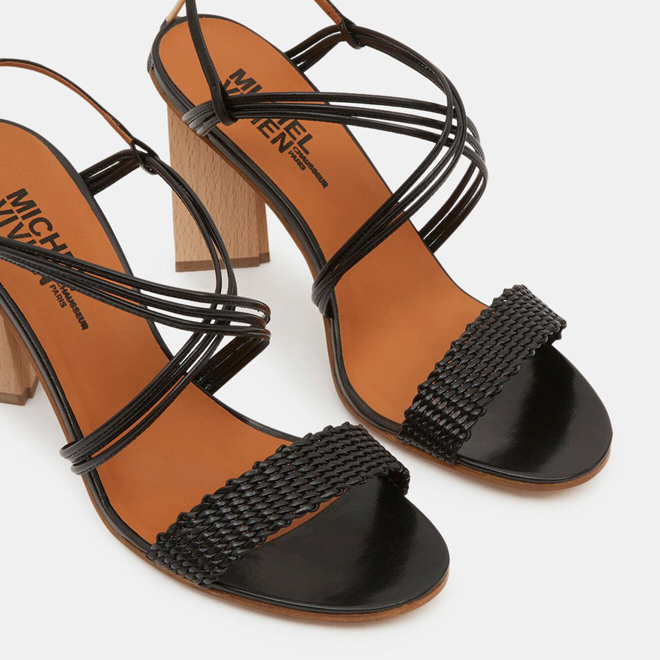 Michel Vivien Sandales en Cuir noires - Talon 9 cm