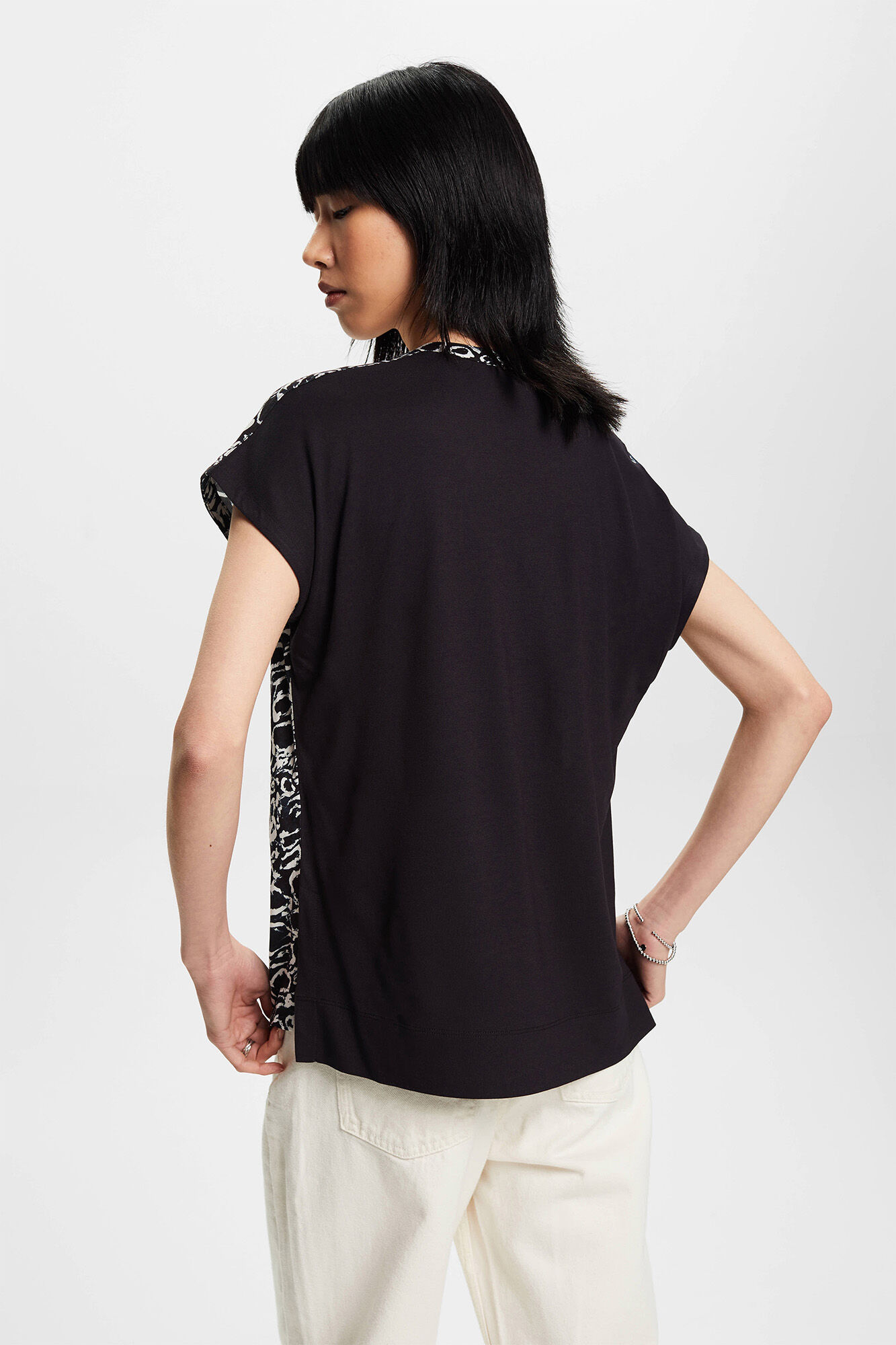 Blusa de viscose estampada - Preta