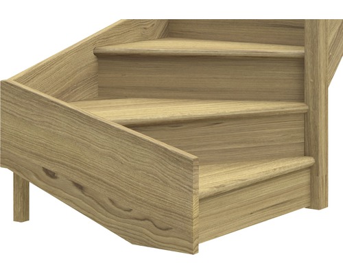 Pertura Elenie eikenhouten trap met gelakte stootborden, kwartslag, rechtsonder, 83,5 cm, 16 treden / 17 stootborden, leuning