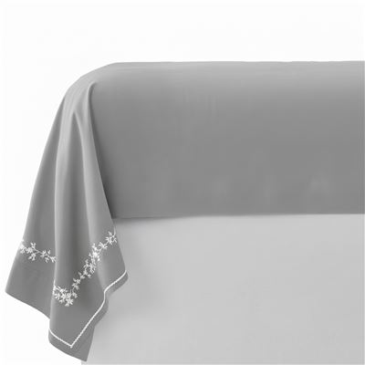 Linge de lit percale fleurs brodées et torsades - BECQUET CRÉATION