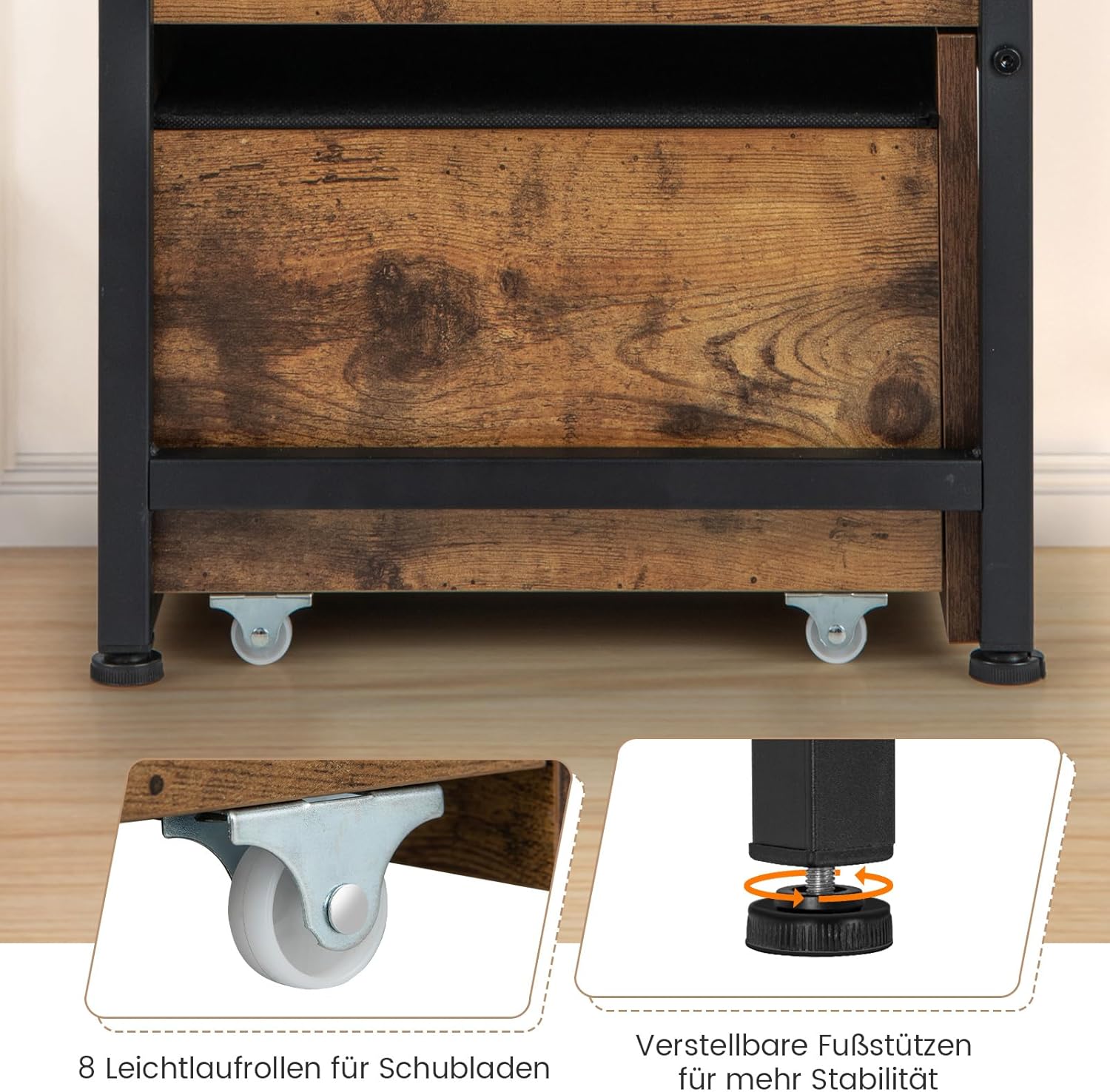 COSTWAY Schuhbank mit Sitzfäche, Sitzbank gepolstert mit 2 Schubladen, Schutzhüllen, Verstellbarer Fußstützen & Rollen, aufklappbare Schuhregal mit Stauraum, 150kg Belastbar, 101 x 41 x 58 cm
