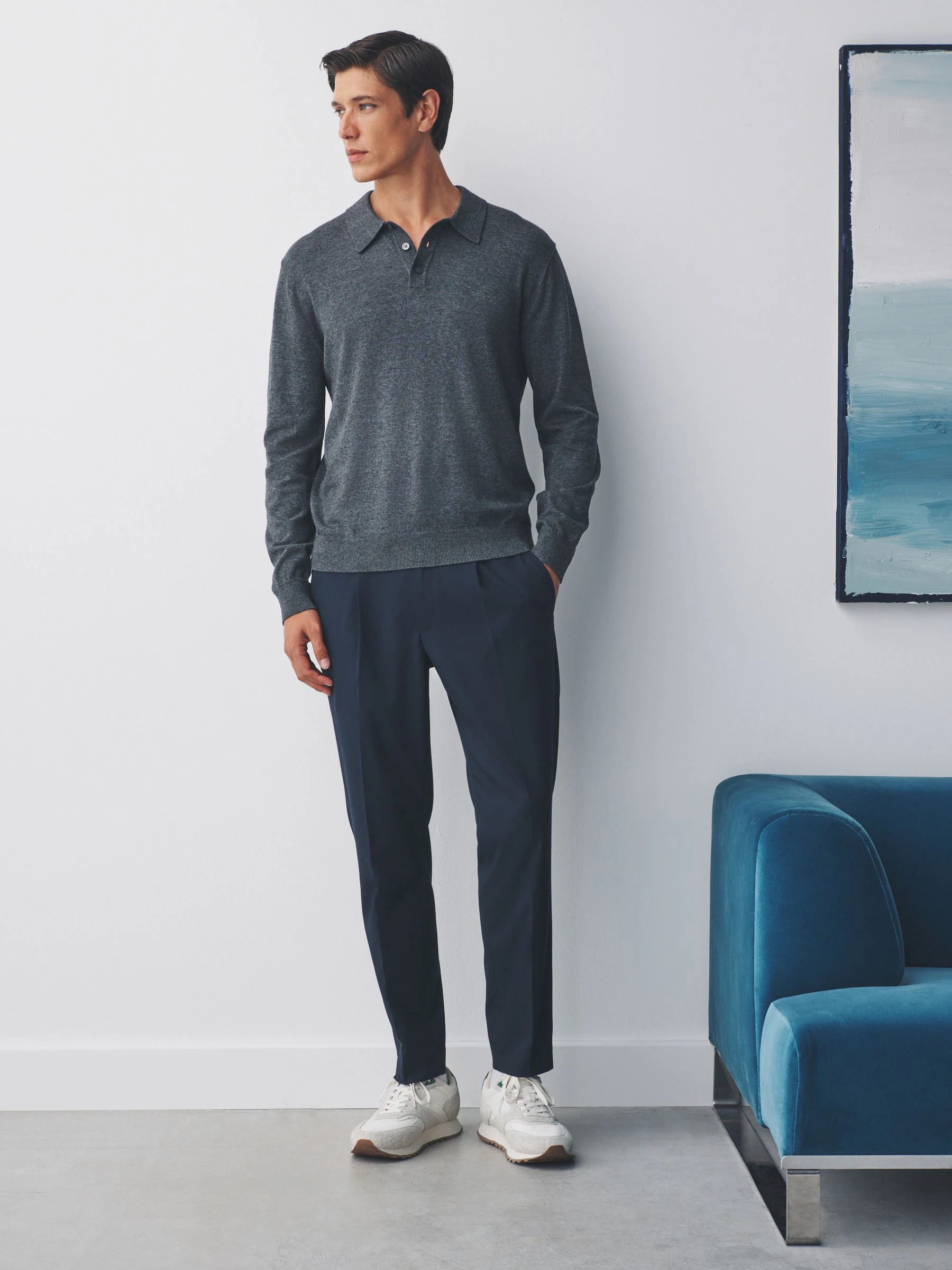 Donkerblauw - Slim fit stretchy Broeken met intern trekkoord