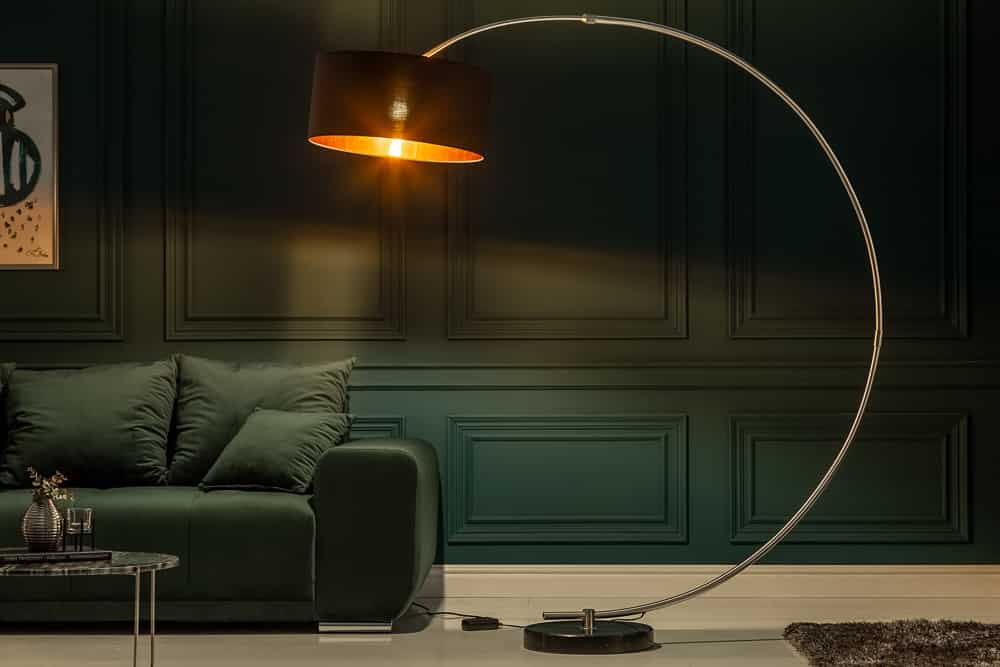 Dimmbare Bogenlampe PYTHON 190cm schwarz gold Retro Bogenleuchte