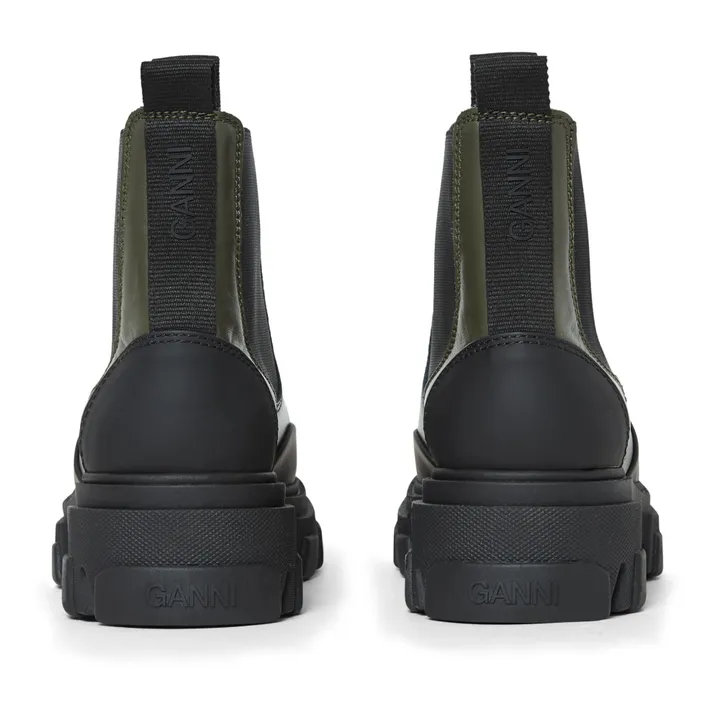 Ganni Chelsea Boots Basses Cuir | Vert kaki