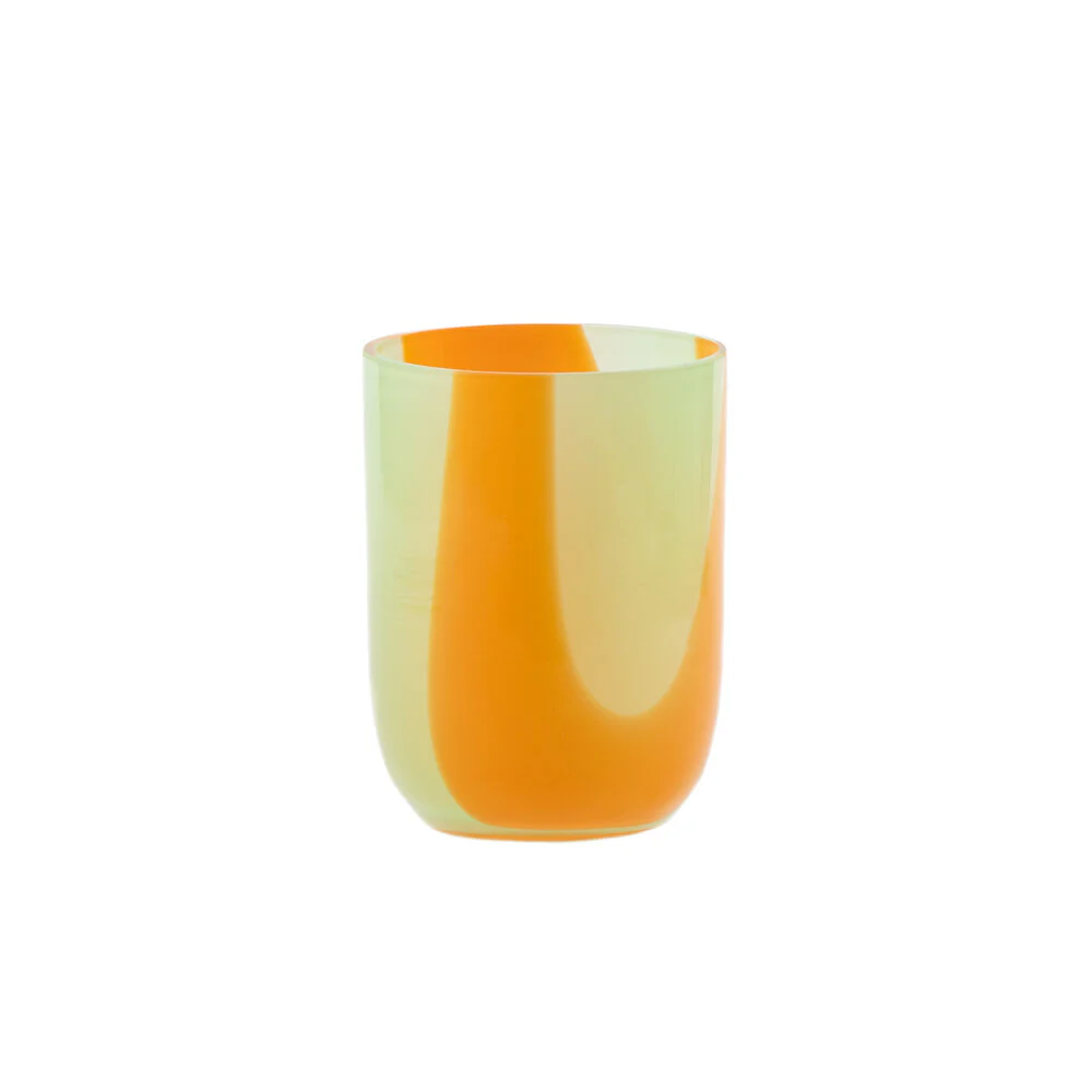 Kodanska  Flow Tumbler glas, Green/Orange Stripes - 25 cl.