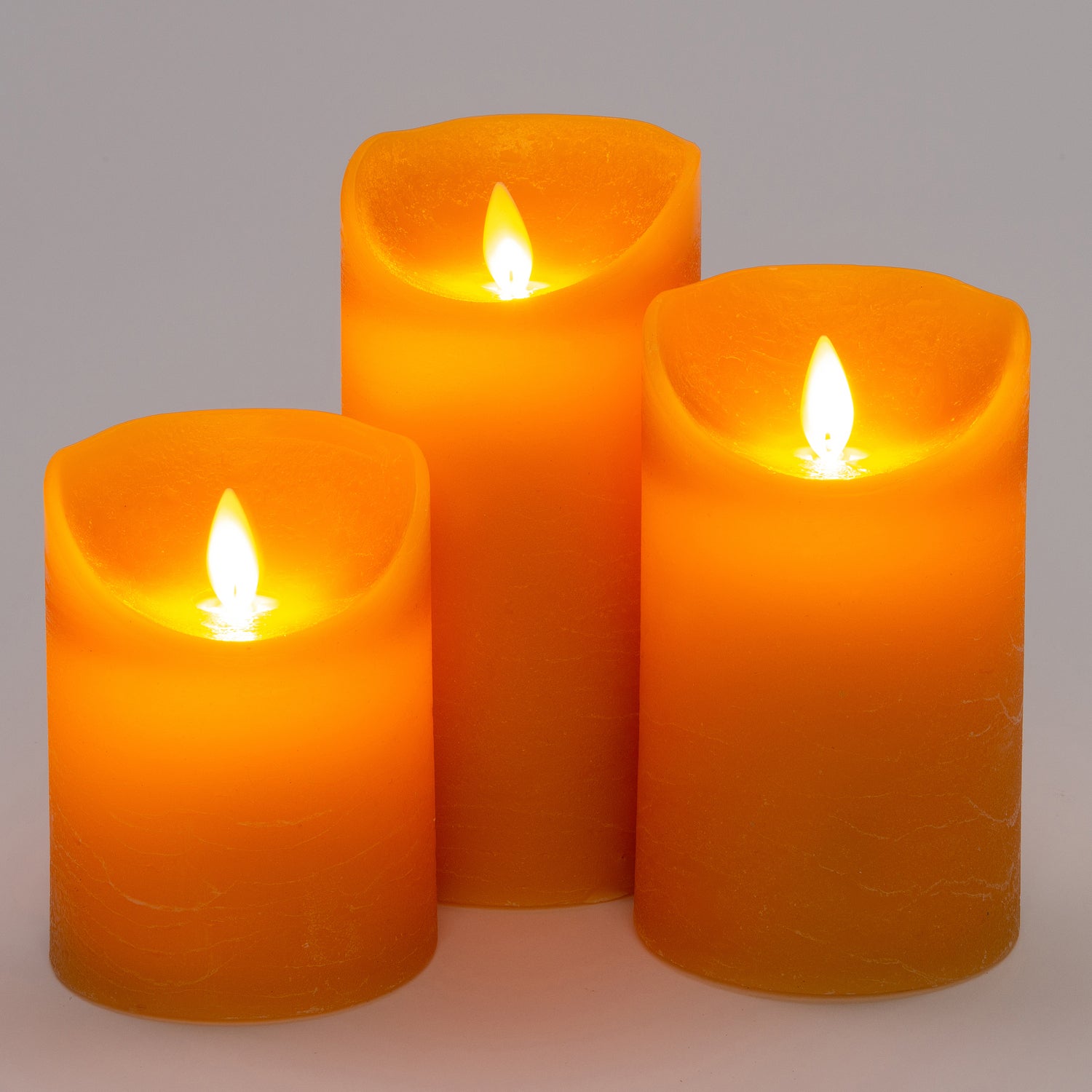 Anna's Collection LED stompkaars Rustiek okergeel D 7,5 H 10 / 12,5 / 15 cm 3 stuks