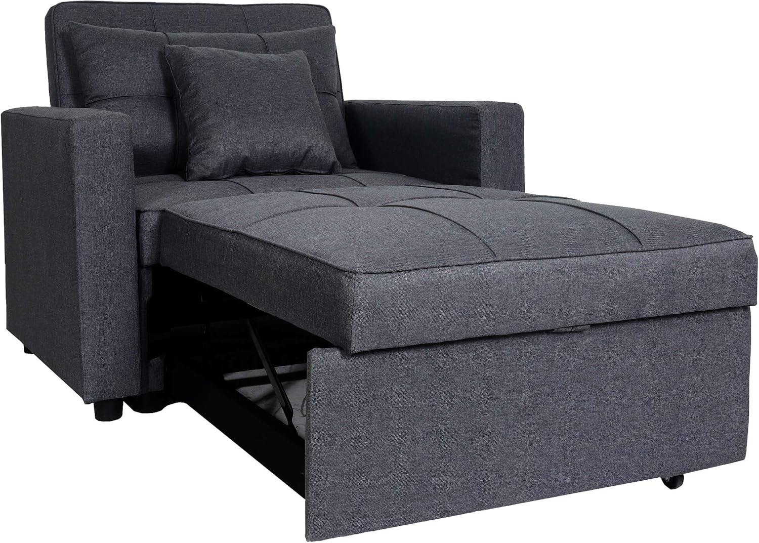 Mendler Schlafsessel HWC-L90, Klappsessel Schlafsofa Gästebett Relaxsessel, Liegefläche 197x103cm Stoff/Textil - dunkelgrau