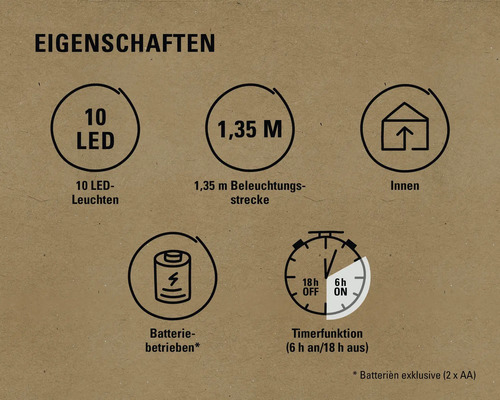 Lafiora LED lichtsnoer, kerstverlichting, 10-pack, 135 cm, warm wit