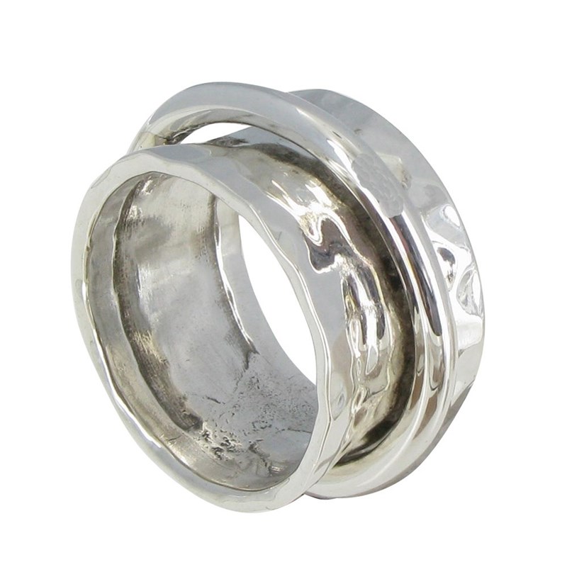 Bague Argent Tube Martelé et son Anneau Mobile