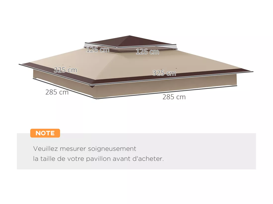 Toile de rechange pour tonnelle barnum dim. 3,25L x 3,25l m polyester imperméabilisé beige chocolat