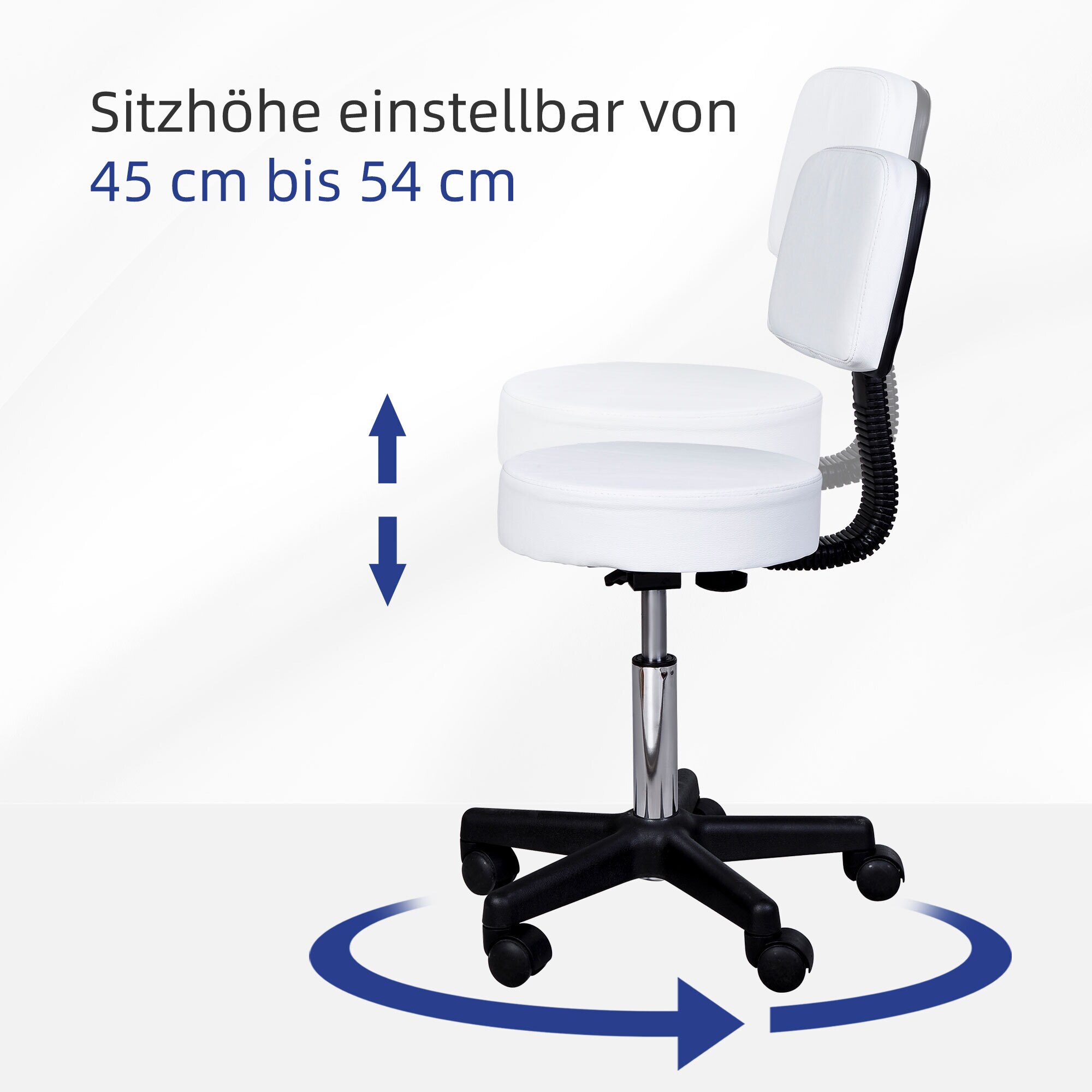 HOMCOM Rollhocker mit Lehne weiß 35 x (77-89) cm (ØxH)