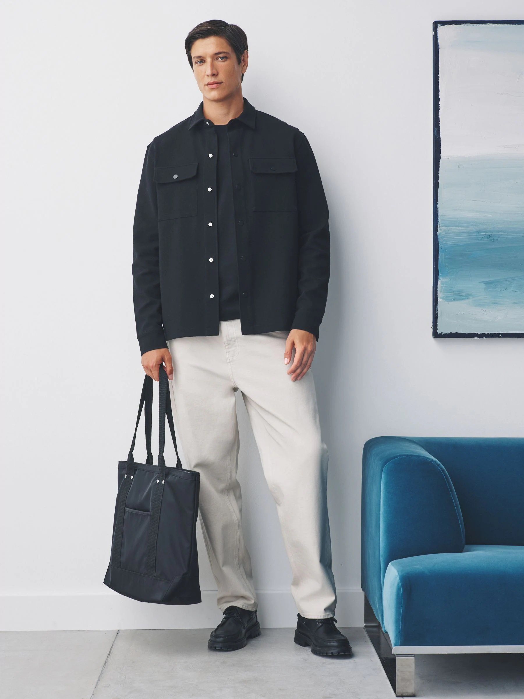 Zwart - Jersey keperstof Overshirt met drukknopen