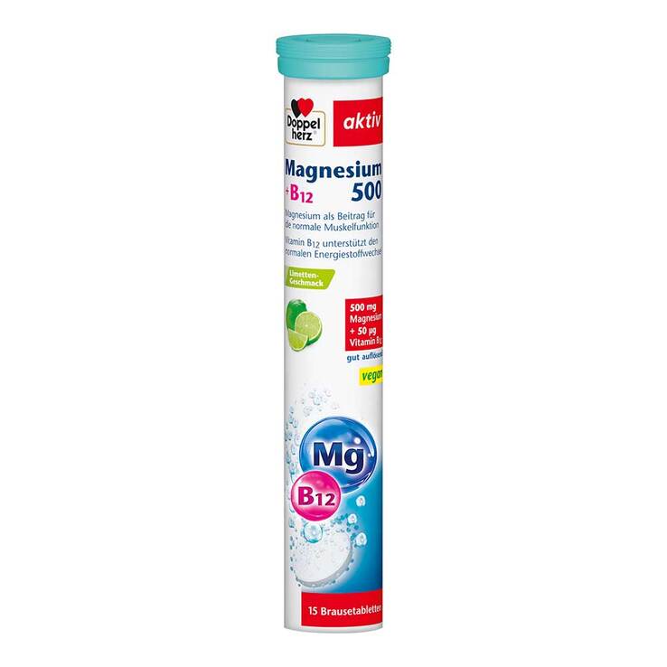 Doppelherz Magnesium 500 + B12 Brausetabletten, 15 St