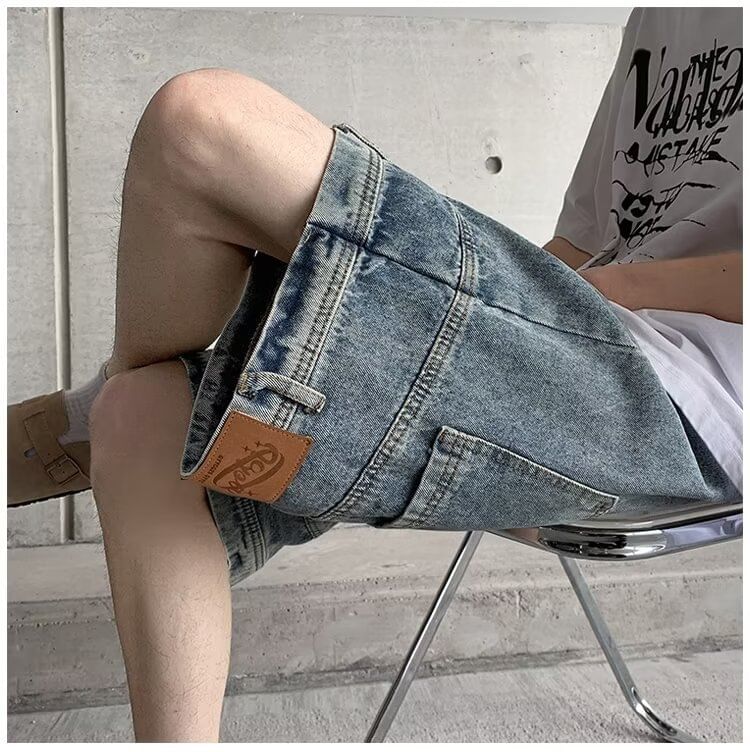 farrahces - Mid Rise Washed Denim Shorts