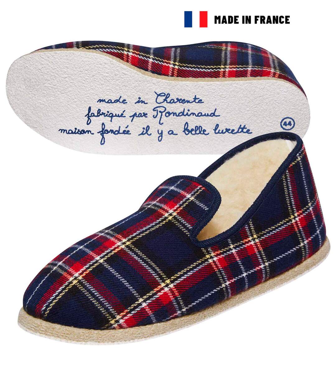 Charentaises Françaises à Carreaux Marine