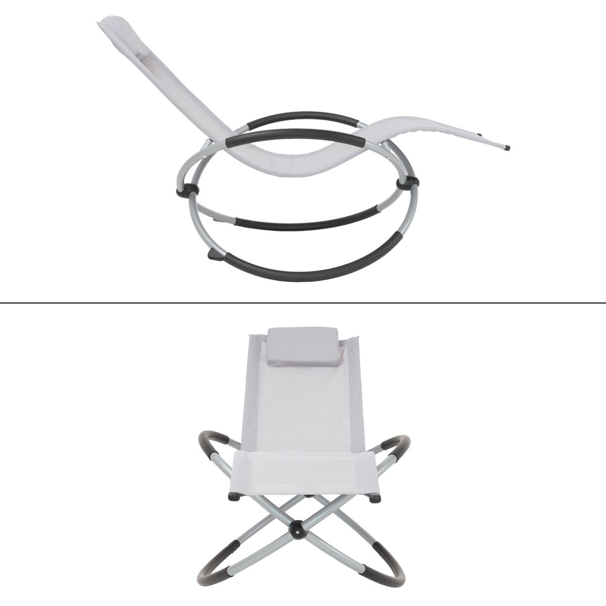 ECD Germany Opvouwbare schommelstoel, lichtgrijs met hoofdsteun, stalen frame, weerbestendig, ademend, ergonomische relaxstoel, ligstoel, tuinligstoel, ligstoel, relaxstoel, schommelstoel voor tuin/terras