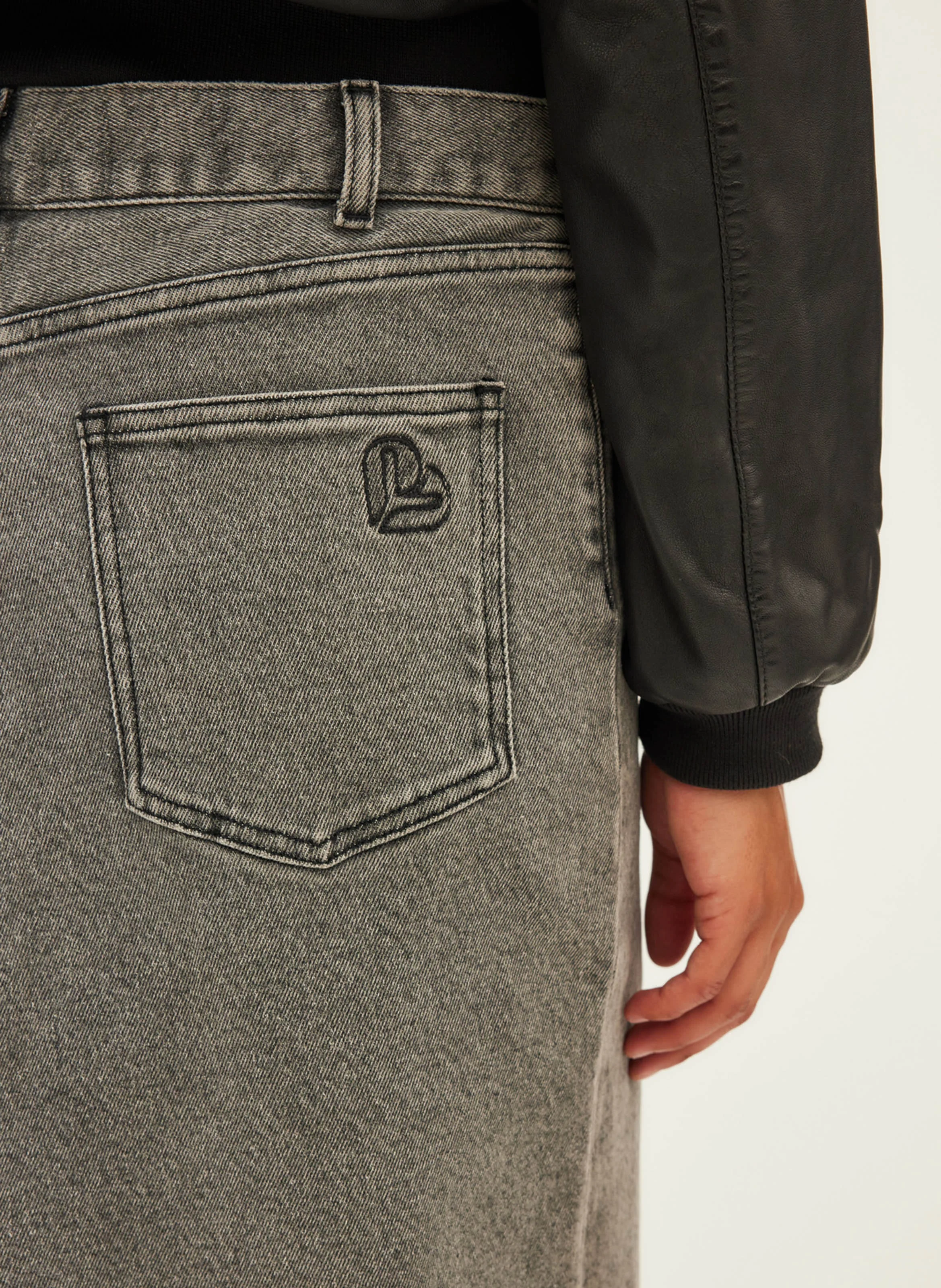 CLAUDIA - Jupe midi en denim de coton mélangé | Gris