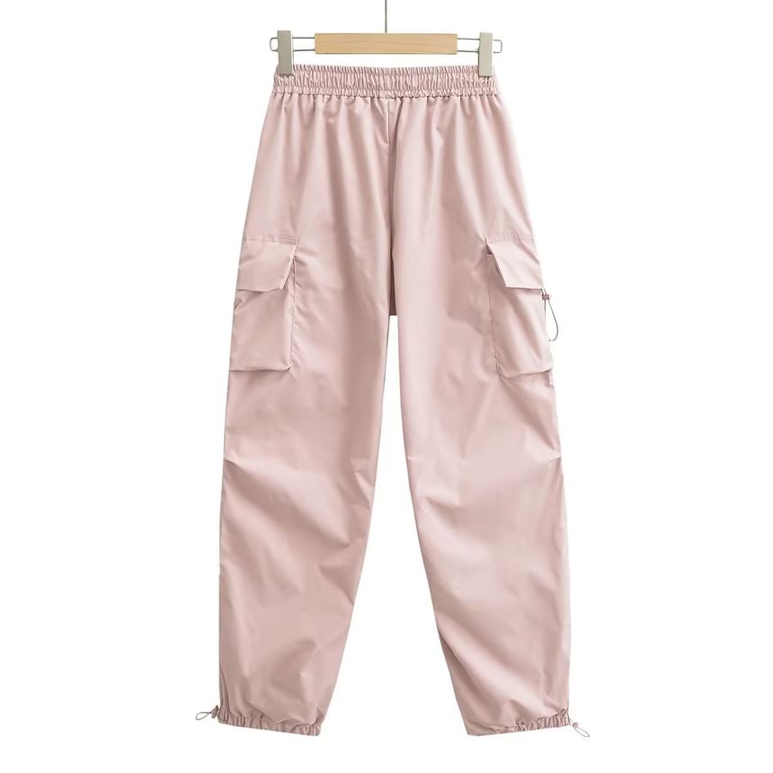 Sosana - Hoge taille, effen, baggy cargobroek met trekkoord
