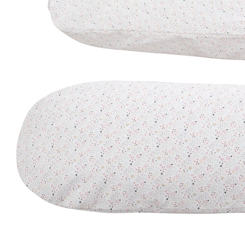 Housse coussin d'allaitement 190cm - Étoiles roses - Ecru
