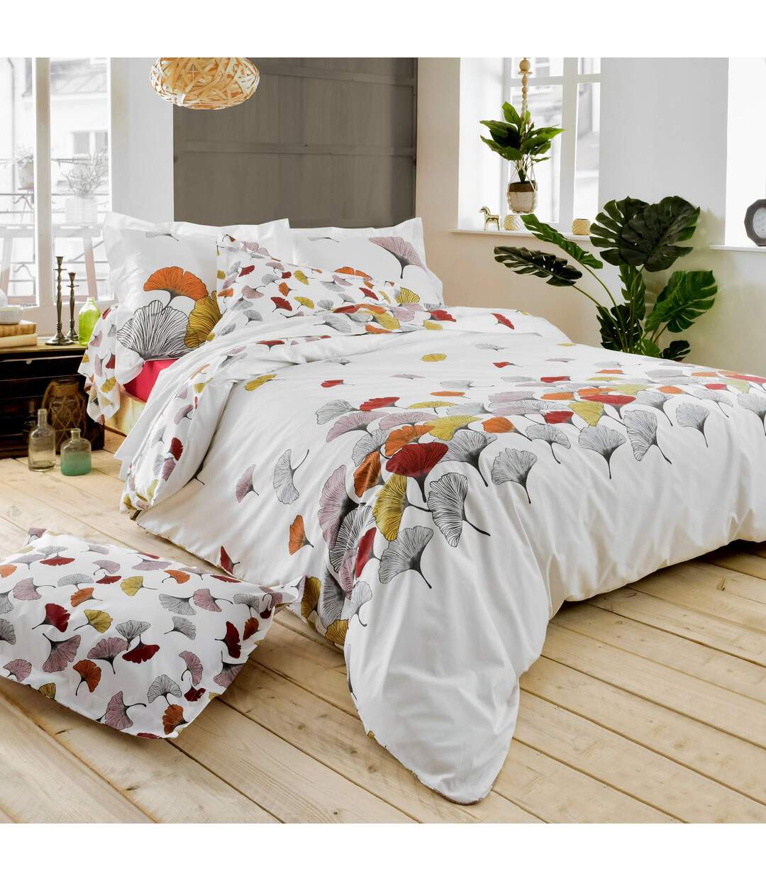 Drap plat 280x325 cm Percale pur coton GINKGO Rose