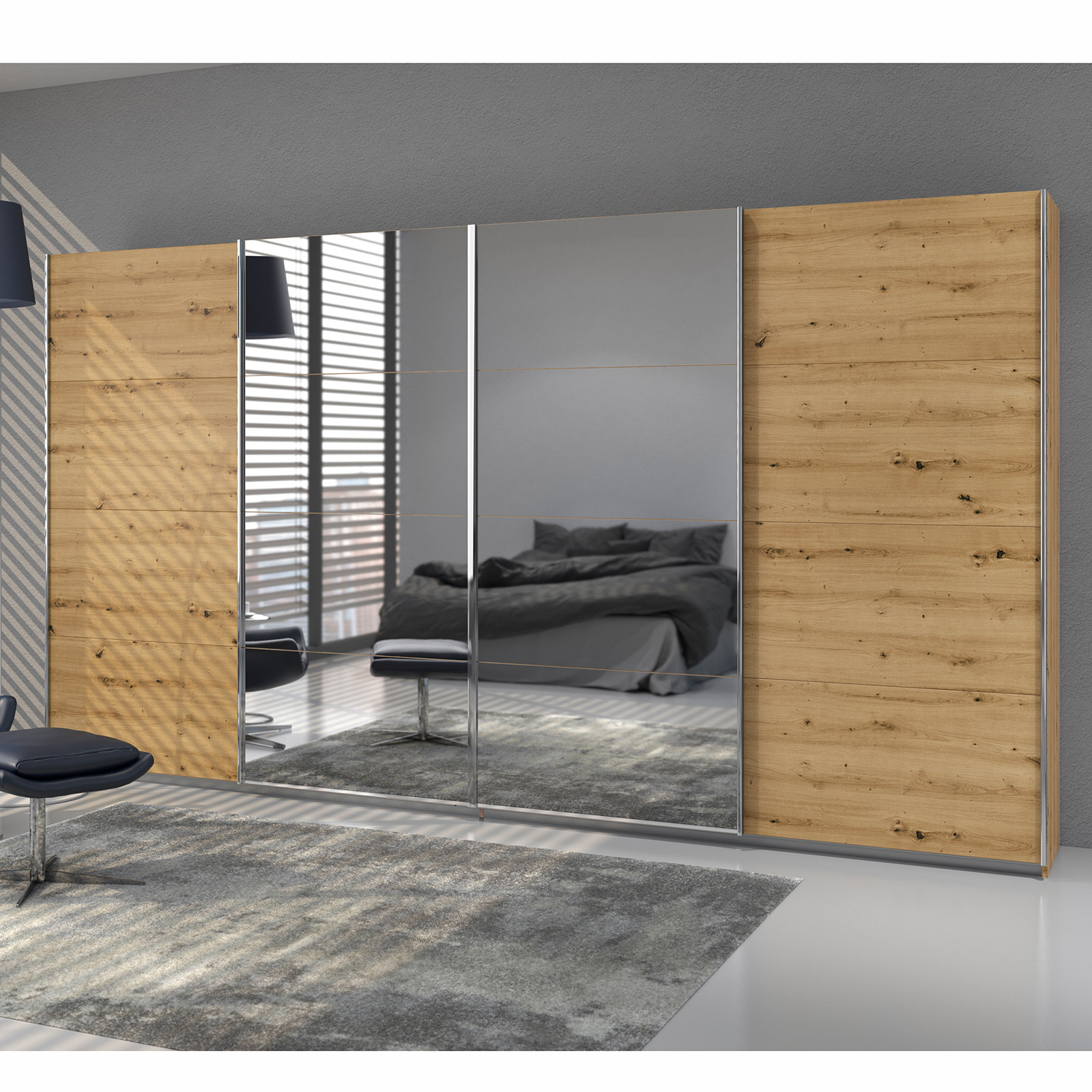 Schwebetürenschrank - Eiche Artisan - 4-türig - 360 cm