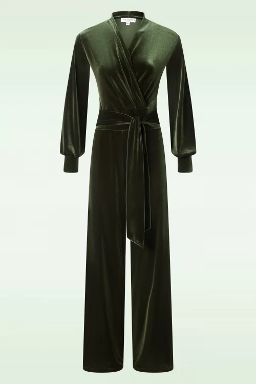 Very Cherry Emmylou Velvet Jumpsuit in Olijf