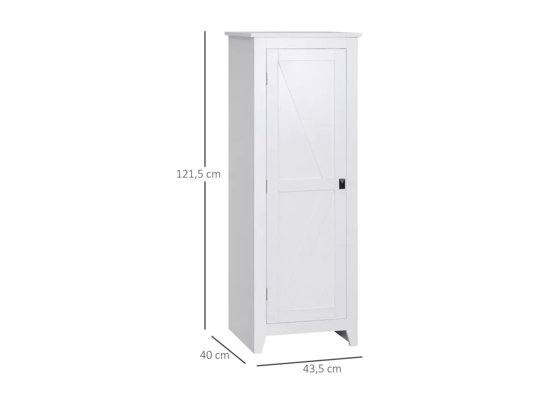 Armoire de cuisine style campagne chic porte 3 étagères réglables - dim. 43L x 40l x 121H cm - MDF blanc