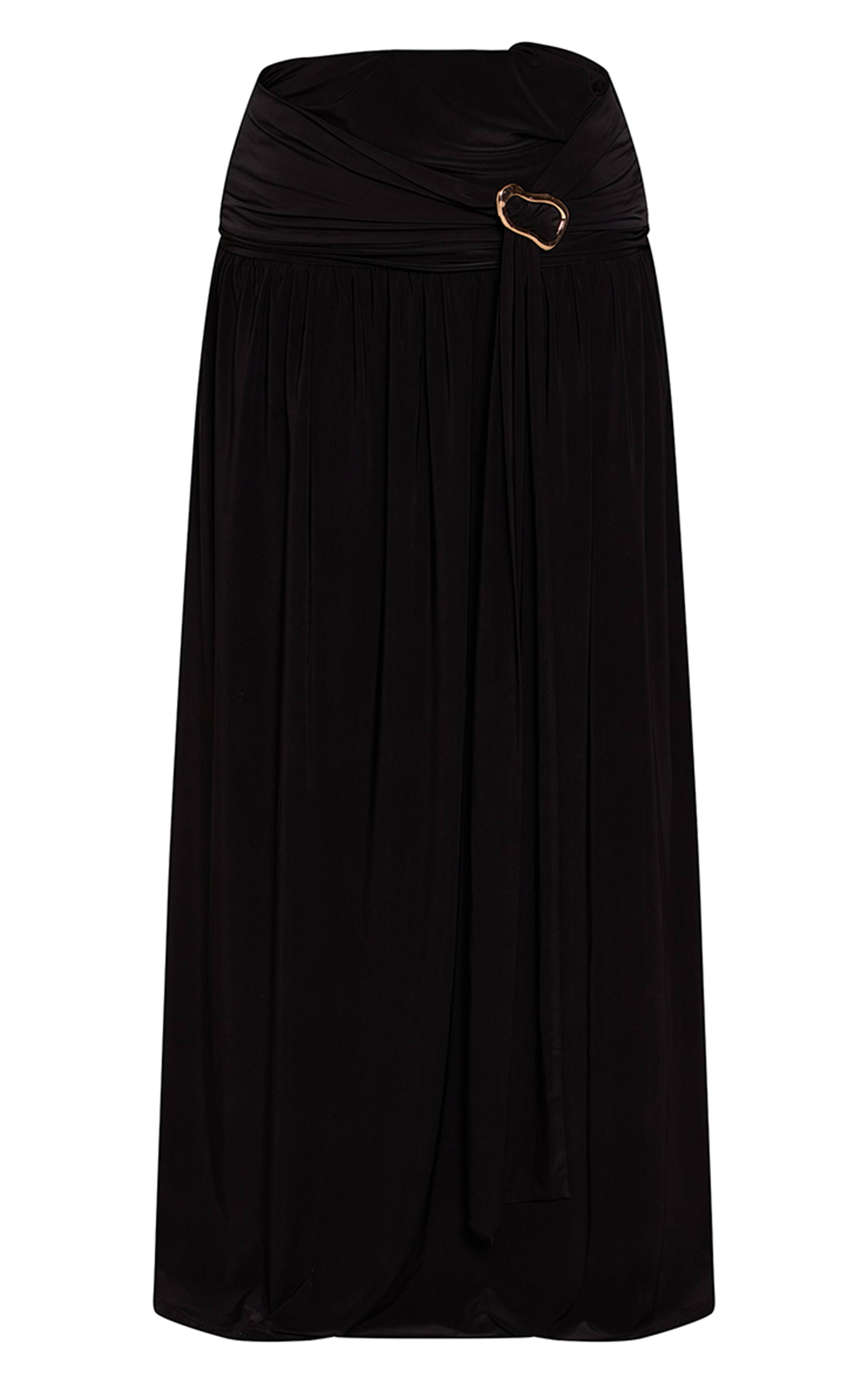 Noir Jupe Longue Fluide Satinée À Taille Froncée Avec Détail De Finition Petite